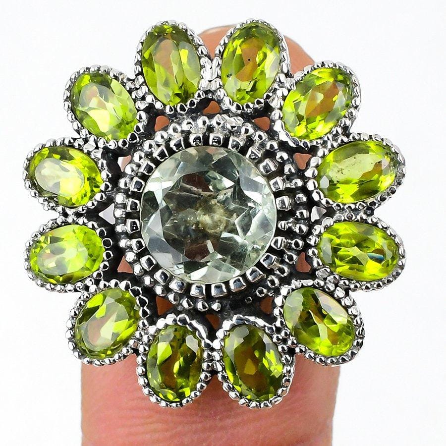 Green Amethyst & Peridot Gemstone Handmade 925 Solid Sterling Silver Jewelry Rings (All Size Available) SJ-3 - Silverhubjewels