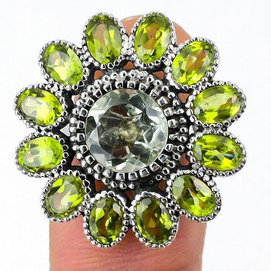 Green Amethyst & Peridot Gemstone Handmade 925 Solid Sterling Silver Jewelry Rings (All Size Available) SJ-3 - Silverhubjewels