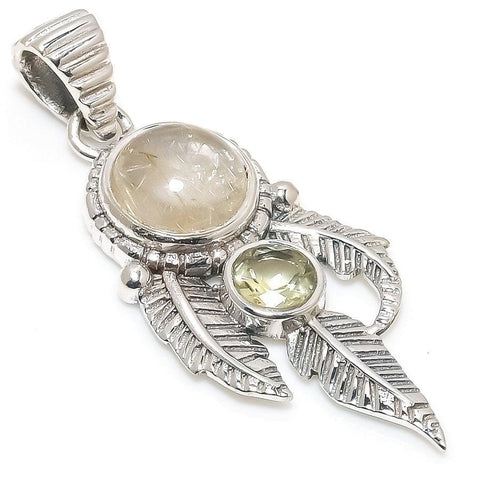 Golden Rutile, Citrine Gemstone 925 Solid Sterling Silver Jewelry Pendant 1.77 SJ-401 - Silverhubjewels