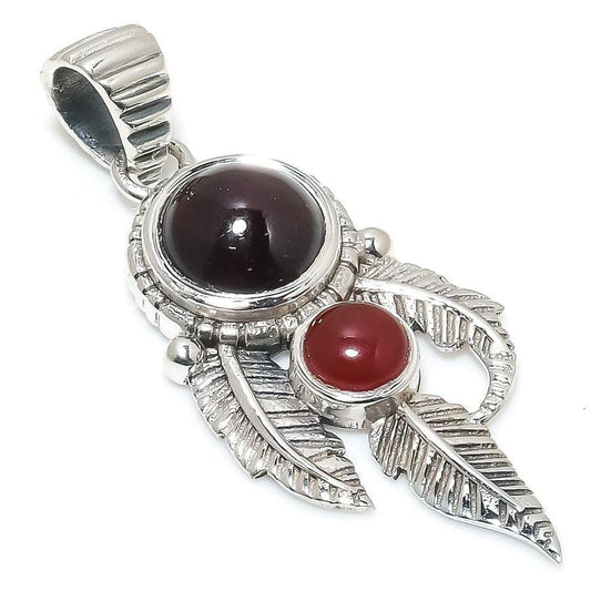 Red Onyx & Garnet Gemstone Handmade 925 Solid Sterling Silver Jewelry Pendant 1.77 SJ-402 - Silverhubjewels