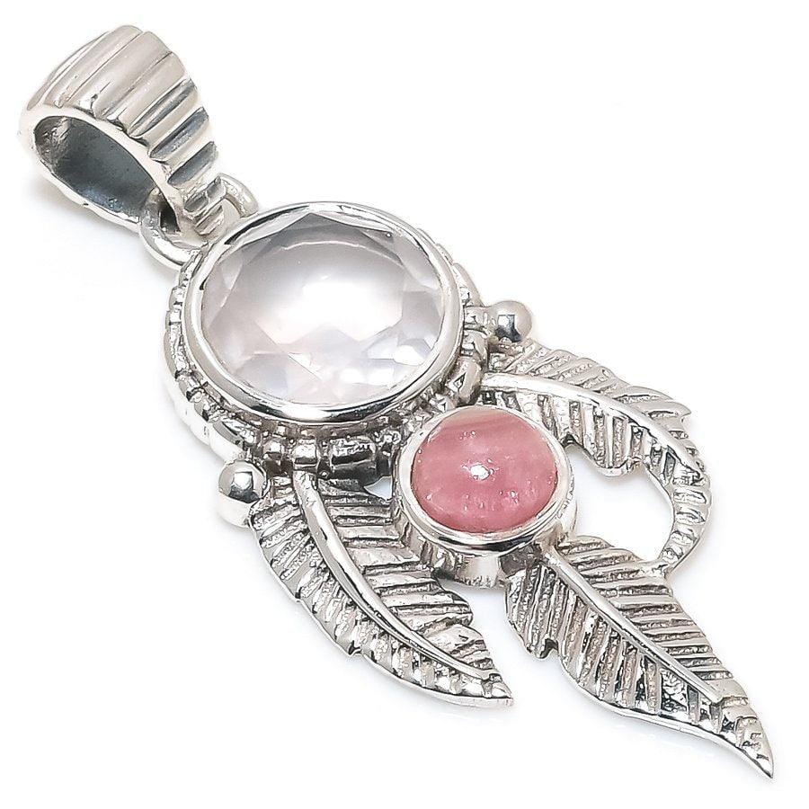 Rose Quartz, Tourmaline Gemstone 925 Solid Sterling Silver Jewelry Pendant 1.77 SJ-403 - Silverhubjewels