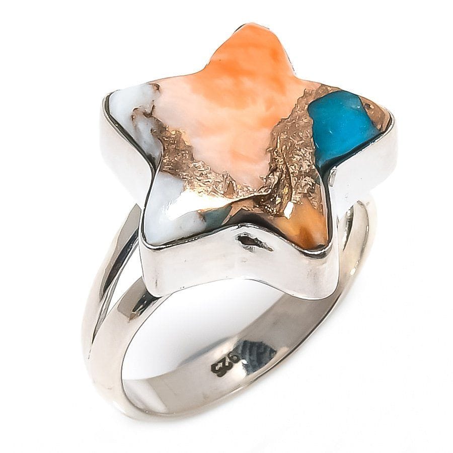 Spiny Oyster Gemstone Handmade 925 Solid Sterling SilverRing (all sizes available) - Silverhubjewels