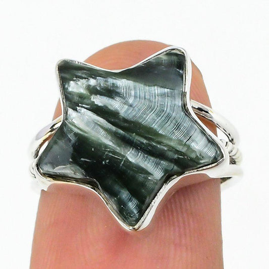 Seraphinite Gemstone Handmade 925 Solid Sterling Silver Jewelry Ring SJ-412 - Silverhubjewels