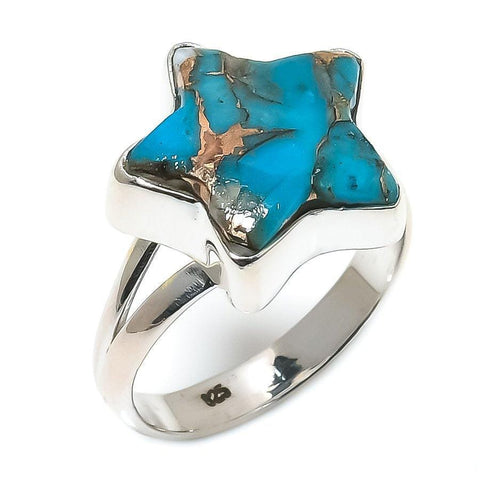 Copper Blue Turquoise Gemstone 925 Solid Sterling Silver Jewelry Ring SJ-413 - Silverhubjewels