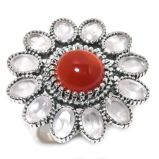 Red Onyx & Rose Quartz Gemstone 925 Solid Sterling Silver Jewelry Rings ( All Size Available ) SJ-6 - Silverhubjewels