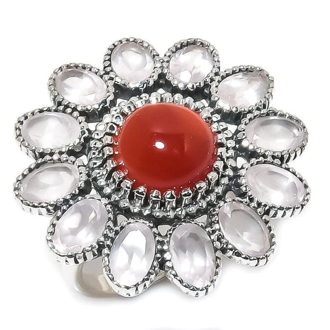 Red Onyx & Rose Quartz Gemstone 925 Solid Sterling Silver Jewelry Rings ( All Size Available ) SJ-6 - Silverhubjewels