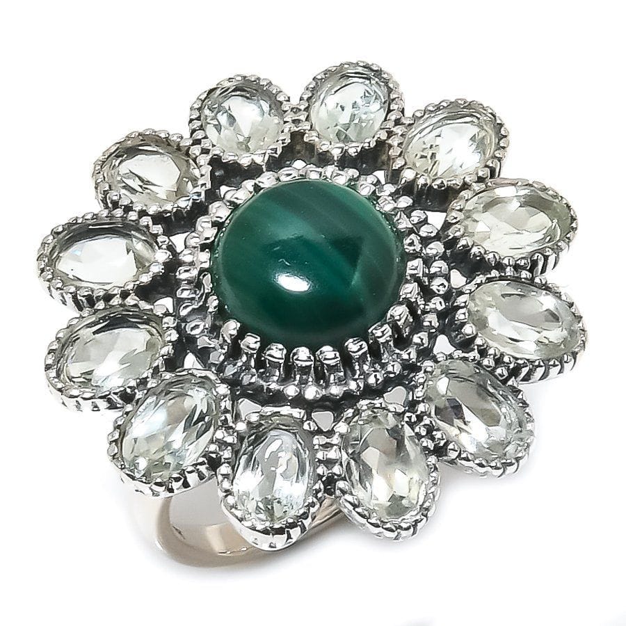 Malachite, Green Amethyst Gemstone 925 Solid Sterling Silver Ring (All sizes available) NEW-53 - Silverhubjewels