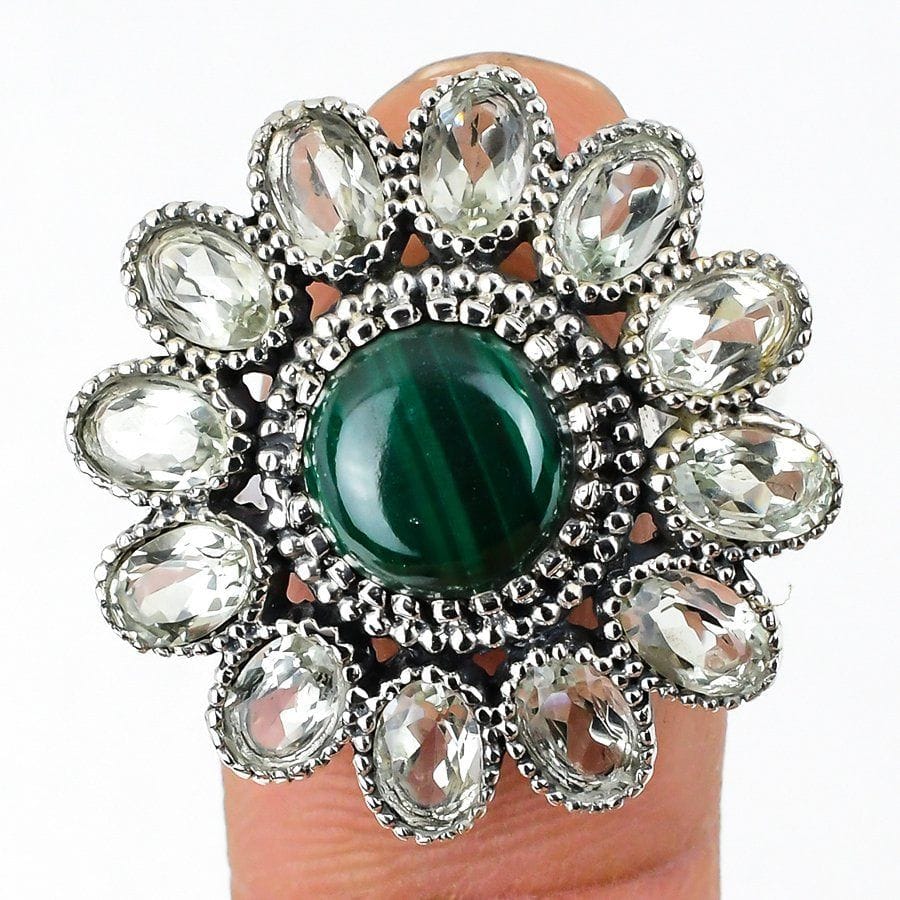 Malachite, Green Amethyst Gemstone 925 Solid Sterling Silver Ring (All sizes available) NEW-53 - Silverhubjewels
