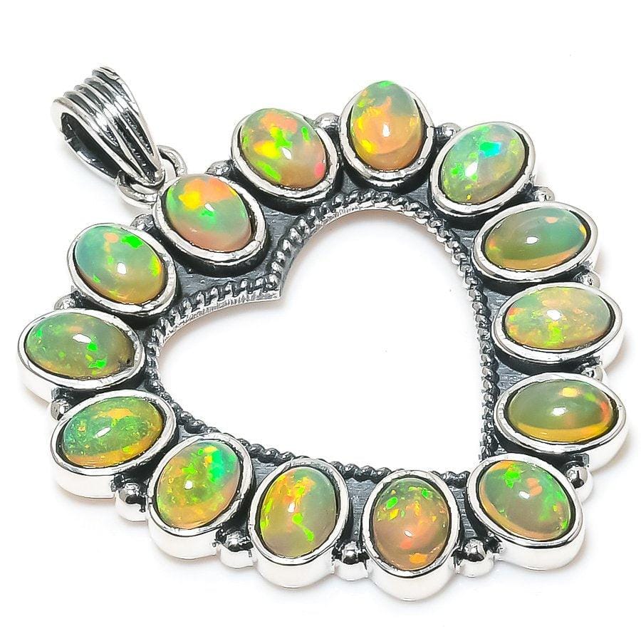 Ethiopian Opal Gemstone Handmade 925 Solid Sterling Silver Jewelry Pendant 1.69 SJ-95 - Silverhubjewels