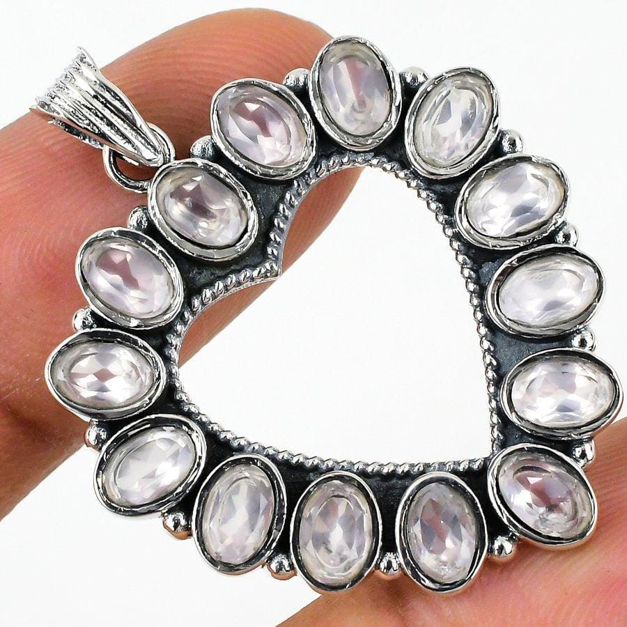 Rose Quartz Gemstone Handmade 925 Solid Sterling Silver Jewelry Pendant 1.69 SJ-98 - Silverhubjewels