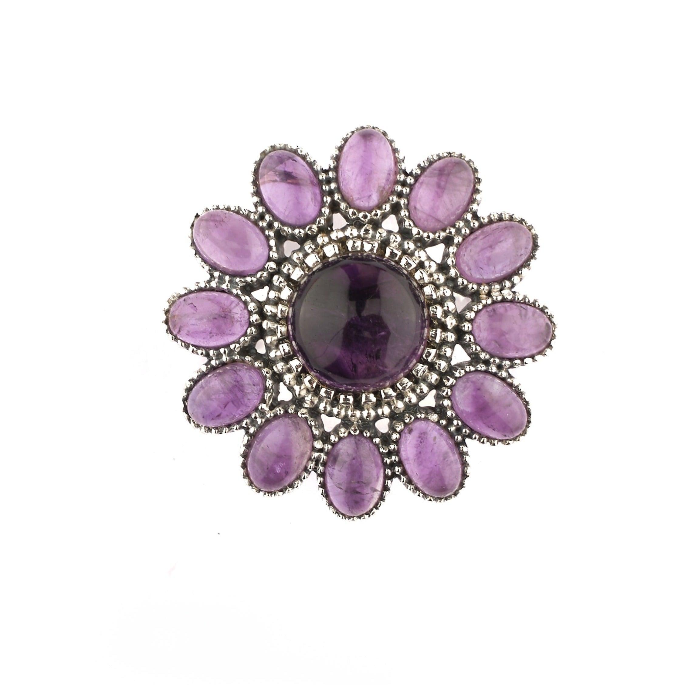 Amethyst Natural Gemstone 925 Solid Sterling Silver Jewelry Designer Adjustable Ring ( Size 5 To 13 ) NEW-03 - Silverhubjewels