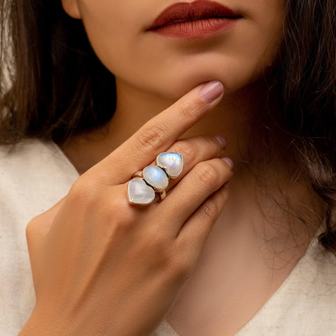 Rainbow Moonstone Ring Natural Gemstone 925 Solid Sterling Silver Handmade Designer Jewelry - Silverhubjewels