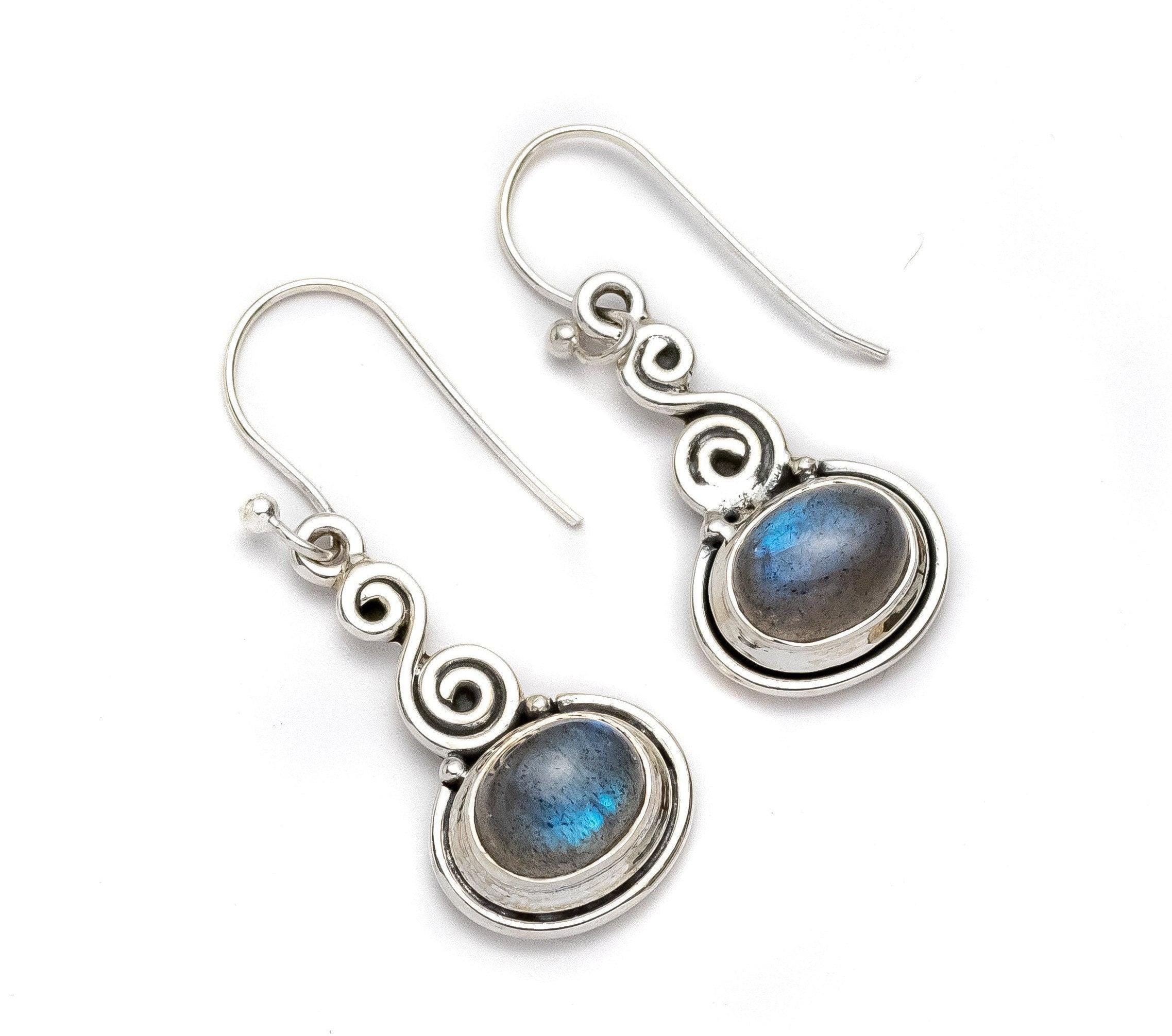 Labradorite Dangle Earring Natural Gemstone 925 Solid Sterling Silver Handmade Jewelry | Crystal Gift Jewelry for her - Silverhubjewels