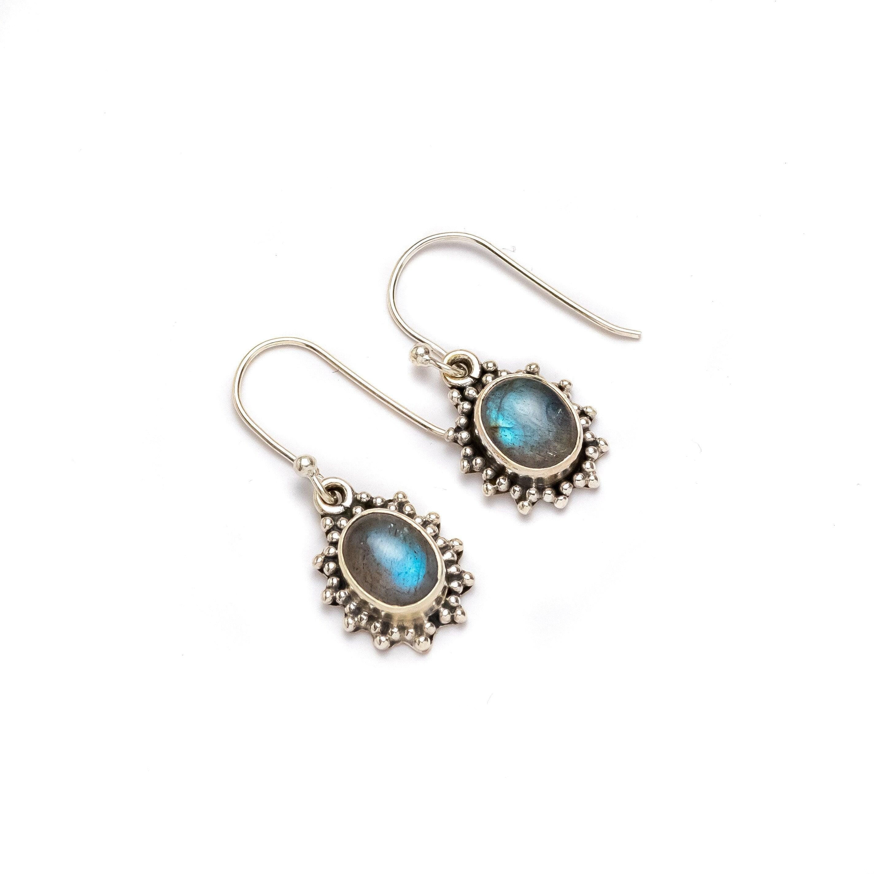 Labradorite Dangle Earrings Natural Gemstone 925 Solid Sterling Silver Jewelry| Handmade Jewelry|Crystal healing gemstone for her - Silverhubjewels