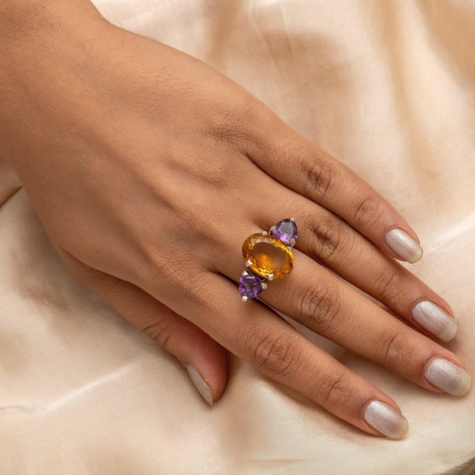 Nature Amethyst & Citrine Ring Gemstone 925 Solid Sterling Silver / Handmade Designer Jewelry / gift for her - Silverhubjewels