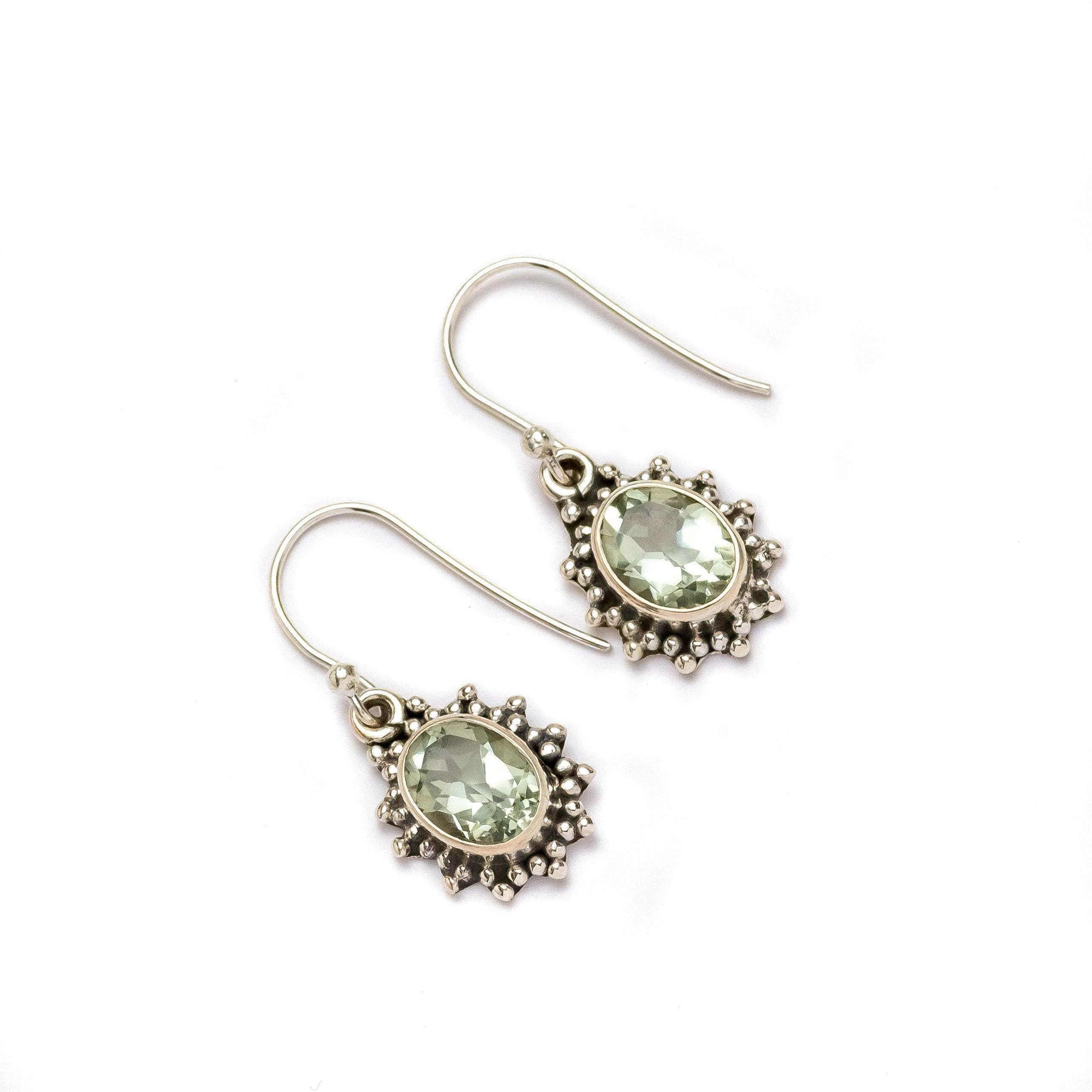 Green Amethyst Dangle Earring Natural Gemstone 925 Solid Sterling Silver Handmade Designer Jewelry - Silverhubjewels