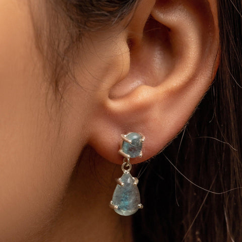 Aquamarine Dangle Earring Natural Gemstone 925 Solid Sterling Silver Handmade Designer Jewelry