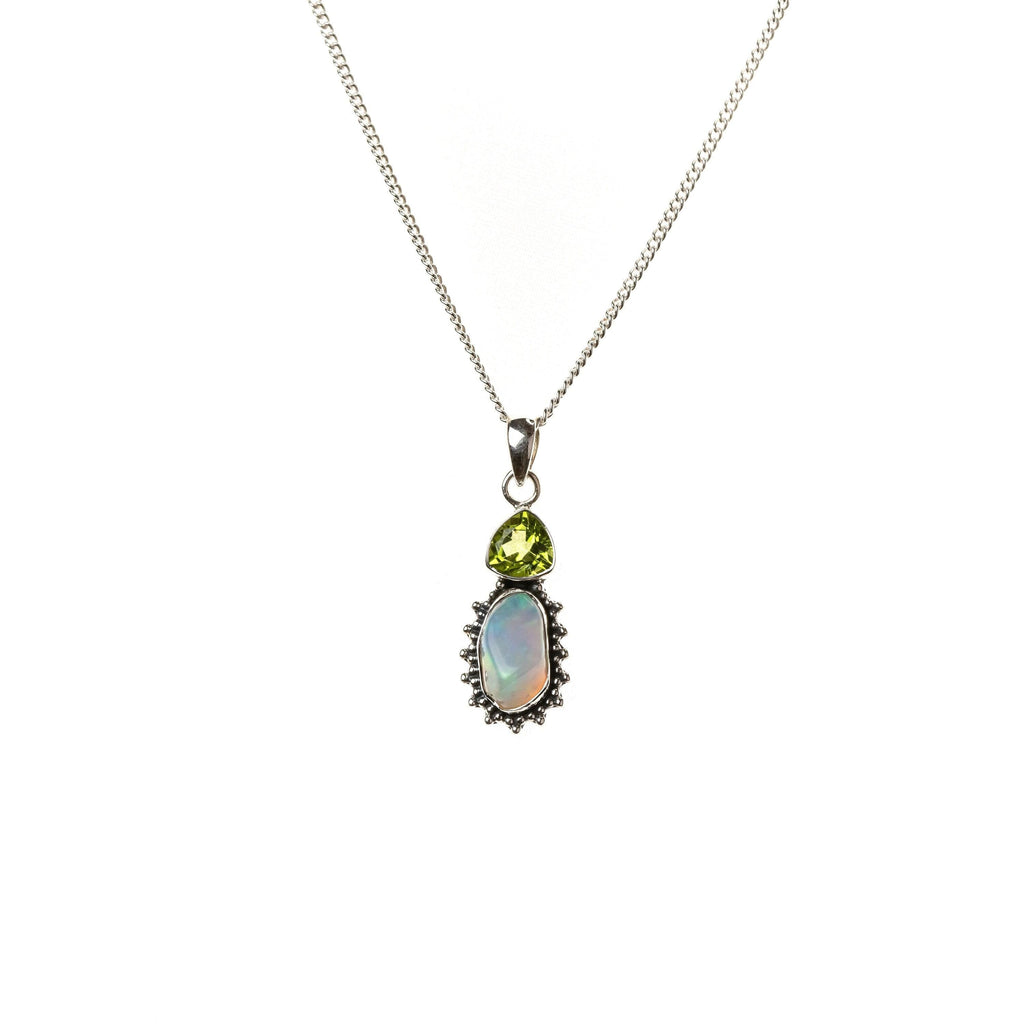 Ethiopian Opal & Peridot Pendant Natural Gemstone 925 Solid Sterling Silver Black Rhodium Handmade Designer Jewelry - Silverhubjewels