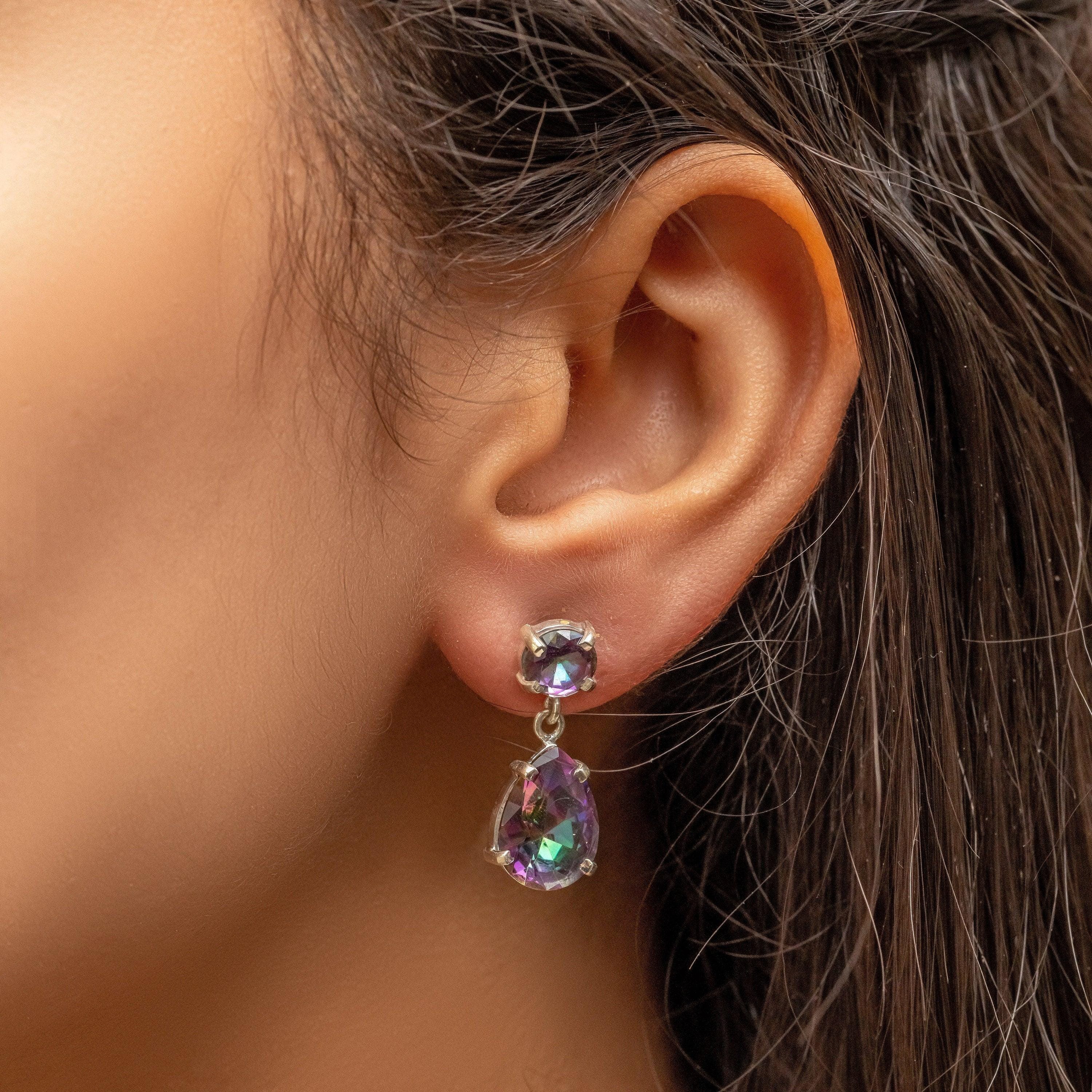 Rainbow Mystic Topaz Dangle Earrings Natural Gemstone 925 Solid Sterling Silver Handmade Designer Jewelry - Silverhubjewels
