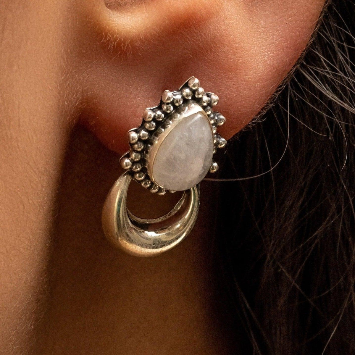 Moonstone Natural Gemstone 925 Solid Sterling Silver Handmade Earring - Silverhubjewels