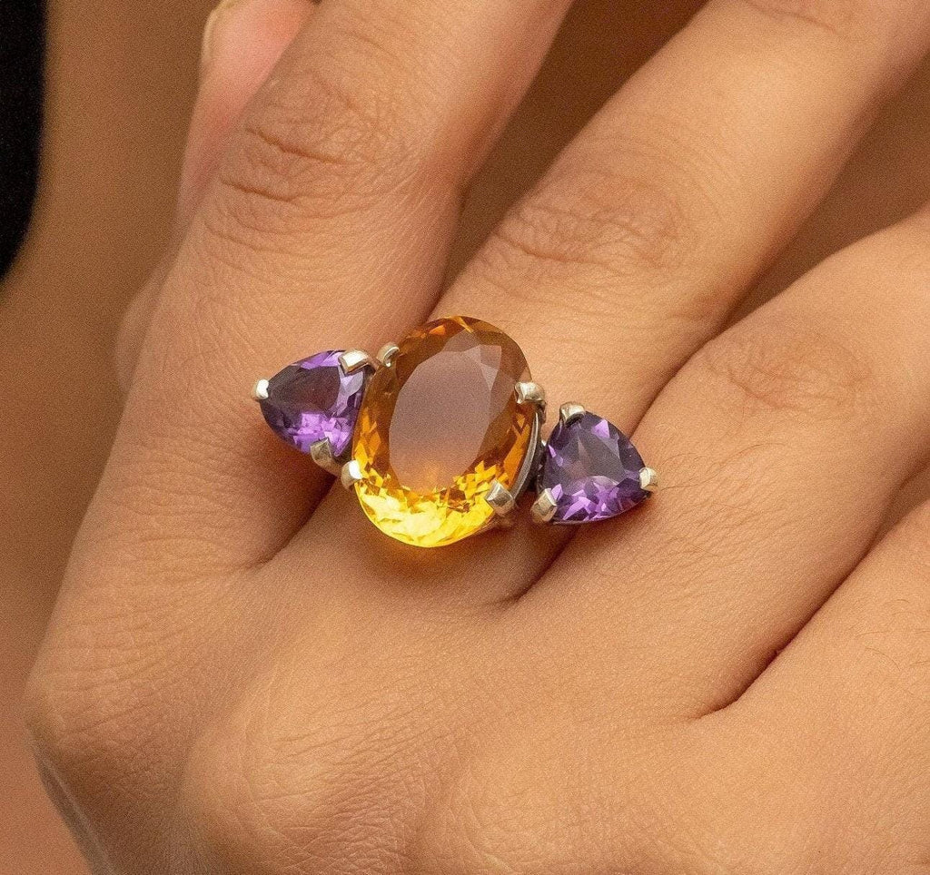 Nature Amethyst & Citrine Ring Gemstone 925 Solid Sterling Silver / Handmade Designer Jewelry / gift for her - Silverhubjewels