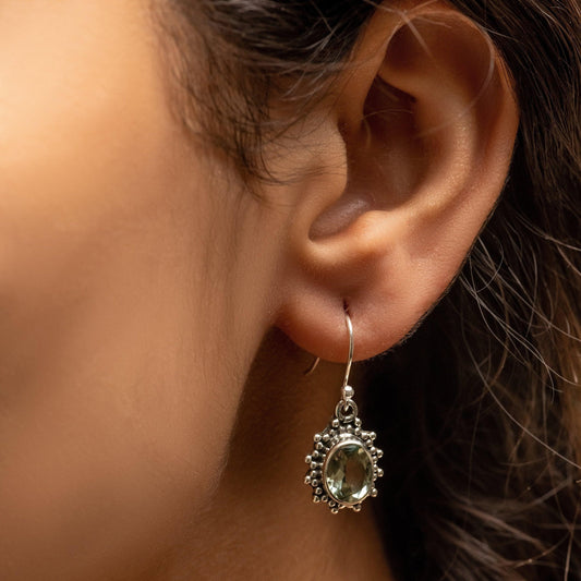 Green Amethyst Dangle Earring Natural Gemstone 925 Solid Sterling Silver Handmade Designer Jewelry - Silverhubjewels