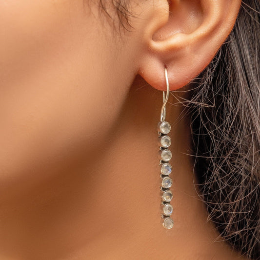 Faceted Rainbow Moonstone Dangle Earrings Natural Gemstone  925 Sterling Silver Earrings, Bar Earrings, Gift For Women - Silverhubjewels