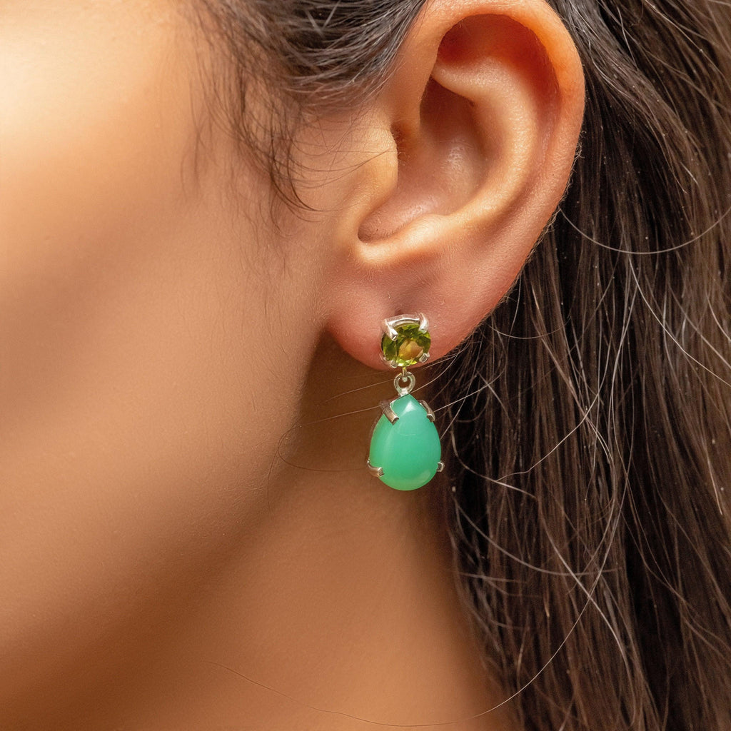 Peridot & Chrysoprase Earring Natural Gemstone 925 Solid Sterling Silver Handmade Designer Jewelry - Silverhubjewels