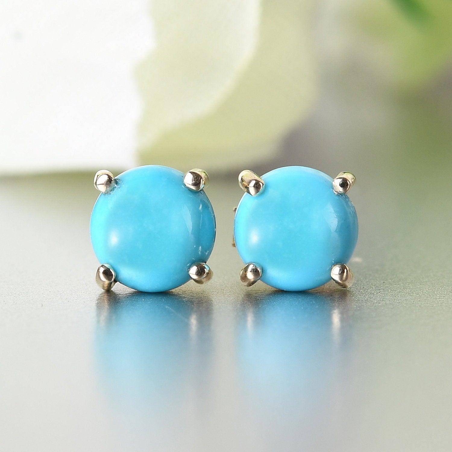 Dainty 5mm Tiny Turquoise Post Earrings | Super Small Sterling Silver Turquoise Stud Earrings | Sterling Silver Studs | Tiny Turquoise Studs - Silverhubjewels