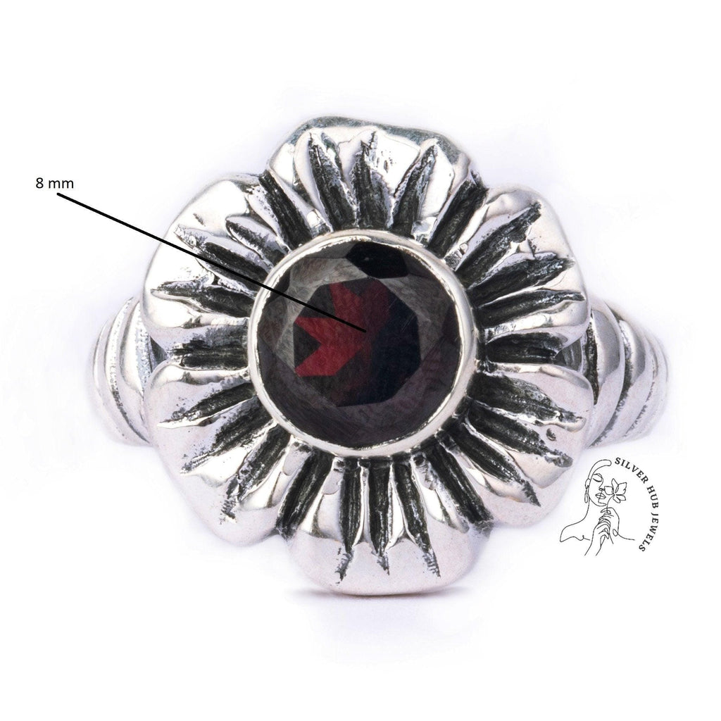 Vintage Sterling Silver Round Shape flower ring-Family birthstone ring-Boho Ring-Natural Gemstone Ring-Multi stone Ring-Gift for mom - Silverhubjewels