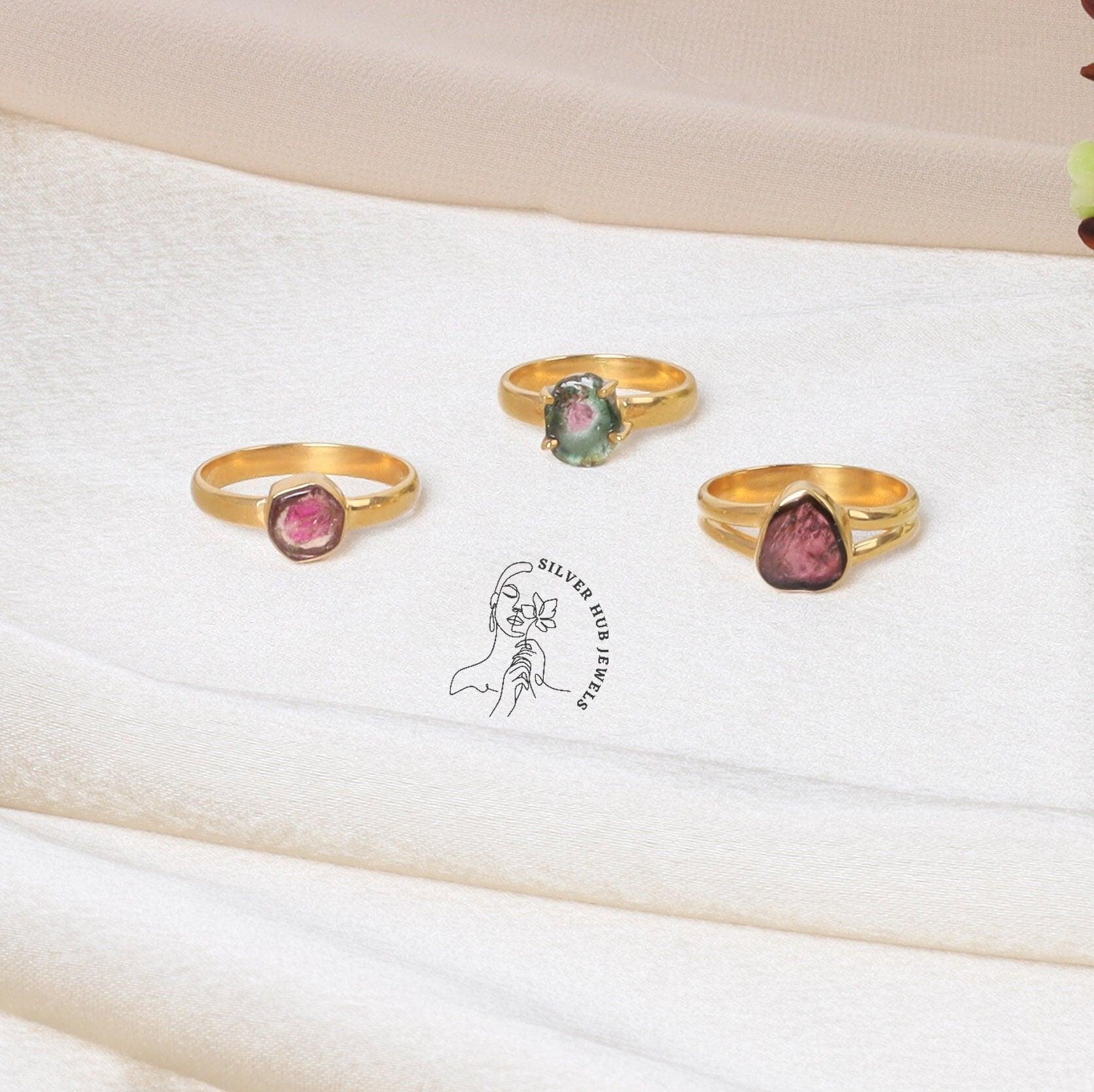 Watermelon Tourmaline Ring | Sterling Silver |Watermelon Tourmaline Jewelry | Raw Minialist Ring For Girls | Gift for her - Silverhubjewels