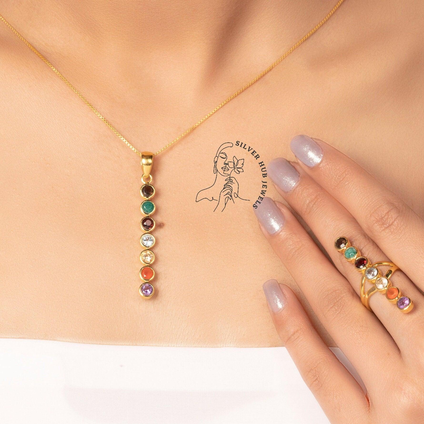 Chakra Sterling silver Pendant | Rainbow Necklace | Chakra Spiritual Crystal Handmade Jewelry | Chakra Pendant | Healing Crystals And Stones - Silverhubjewels