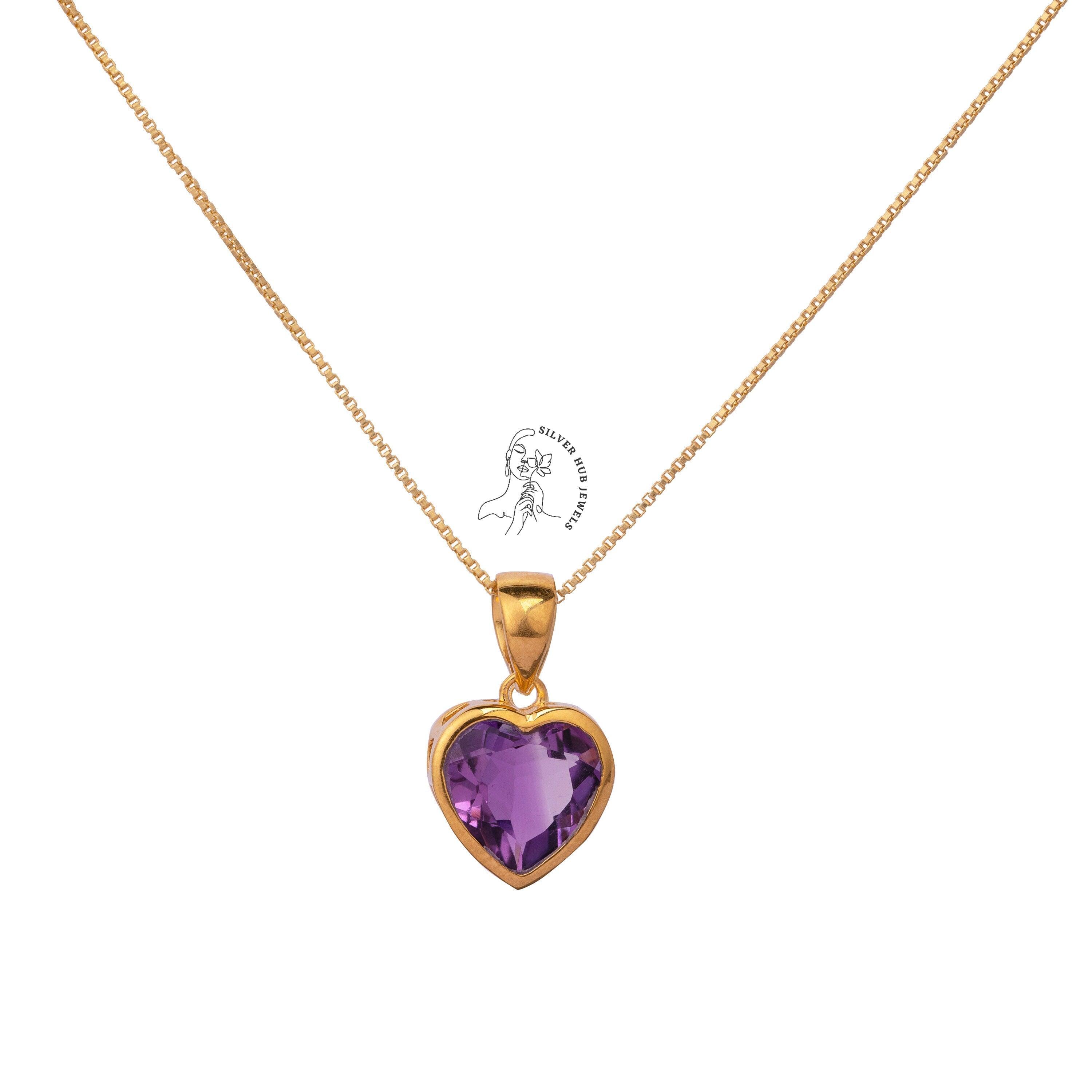 Amethyst Heart Necklace |925 Sterling Silver | Valentine&#39;S Day Gift |Blue Topaz | February Birthstone Jewelry | Gift For Daughter Variations - Silverhubjewels