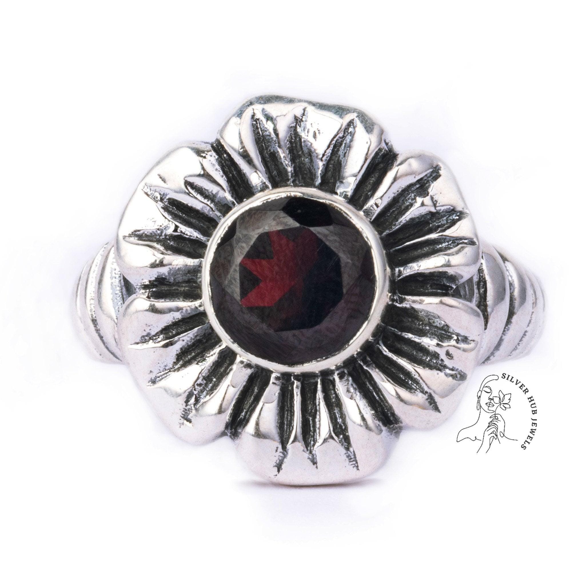 Vintage Sterling Silver Round Shape flower ring-Family birthstone ring-Boho Ring-Natural Gemstone Ring-Multi stone Ring-Gift for mom - Silverhubjewels