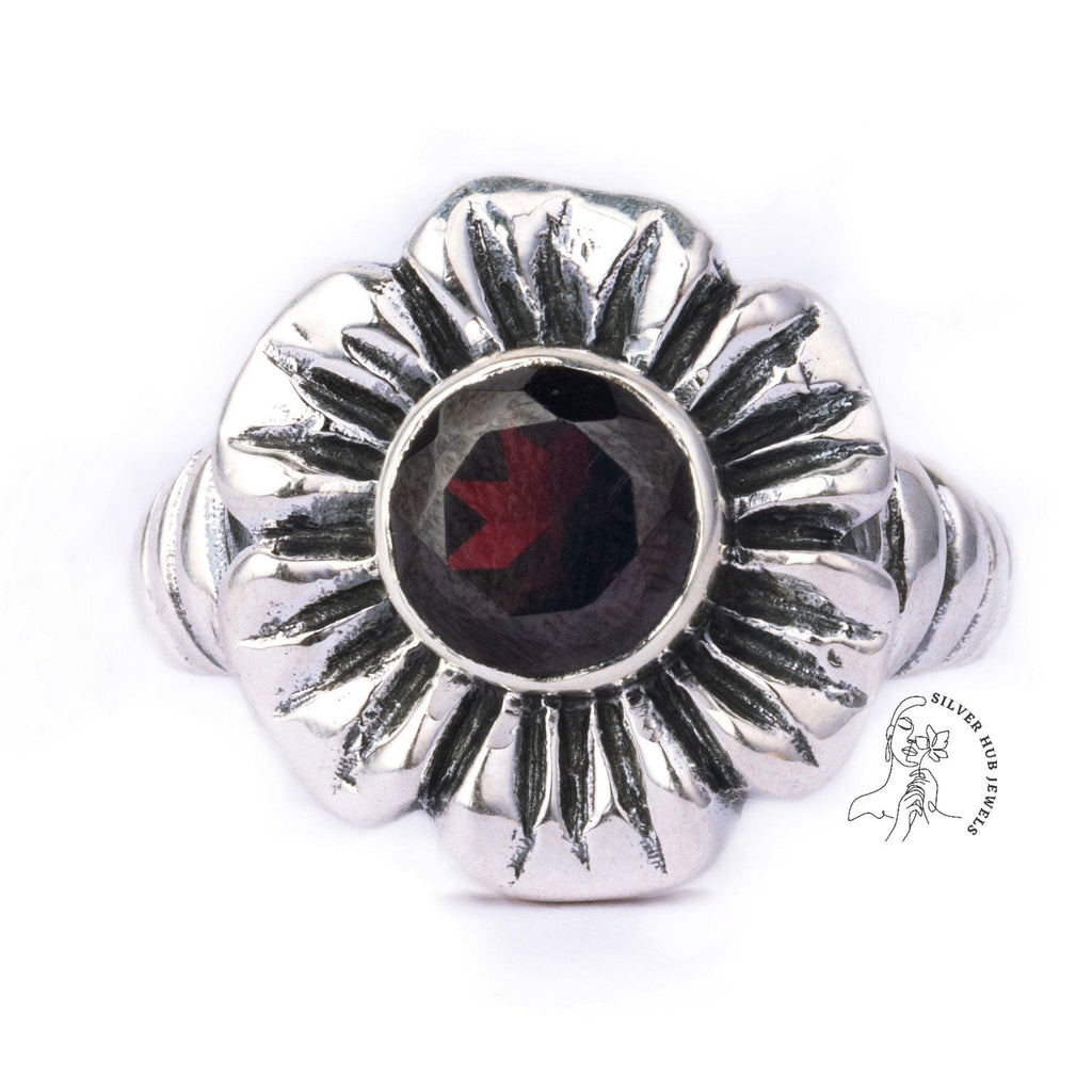 Vintage Sterling Silver Round Shape flower ring-Family birthstone ring-Boho Ring-Natural Gemstone Ring-Multi stone Ring-Gift for mom - Silverhubjewels