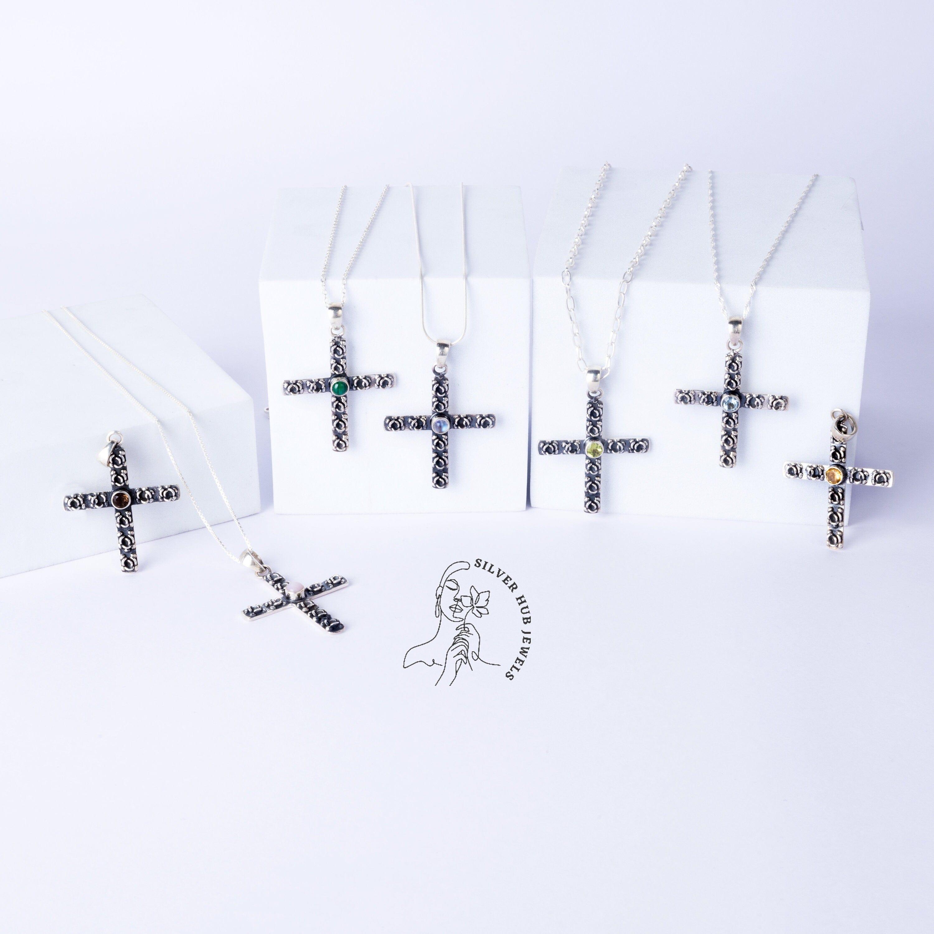 Cross Necklace Women | Multi Gemstone Cross Pendant | Blue Cross Necklace | Free Shipping | Gifts For Her | Opal Cross Necklace - Silverhubjewels