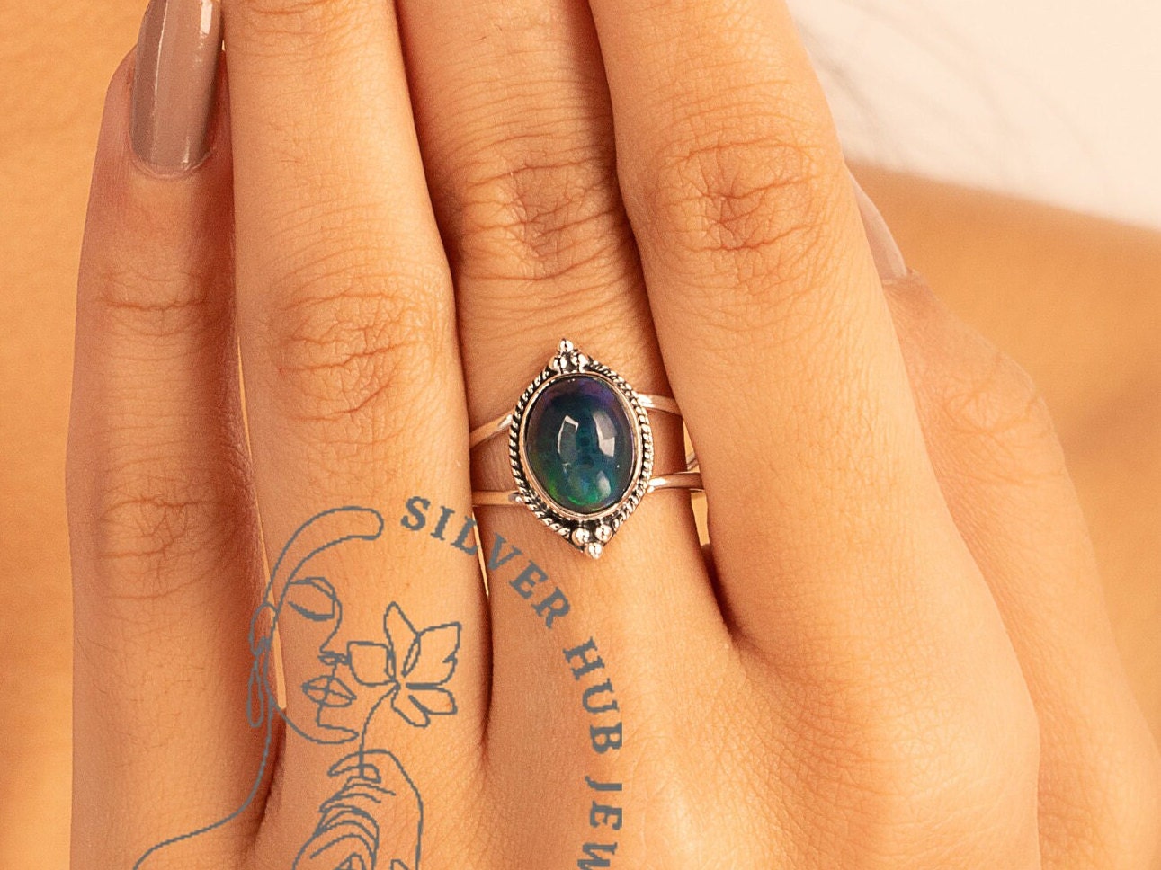 Rare Opal Ring, Gemstone Ring, Band Ring, 925 Sterling Silver Jewelry, Anniversary Gift, Ring For Mother