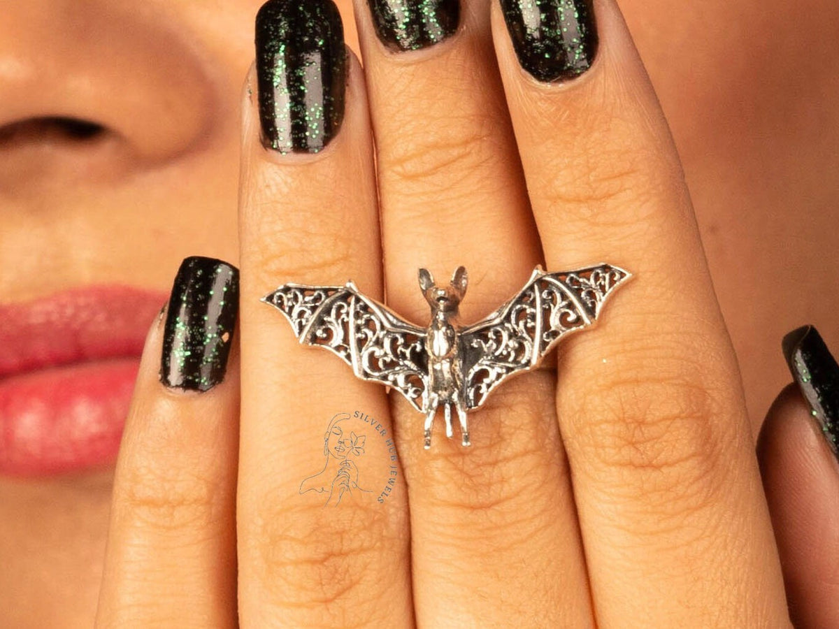 Stunning Bats Charms Ring, 925 Sterling Silver Ring, Aesthetic Ring, Handcrafted Ring For Maintaining Emotional Balance