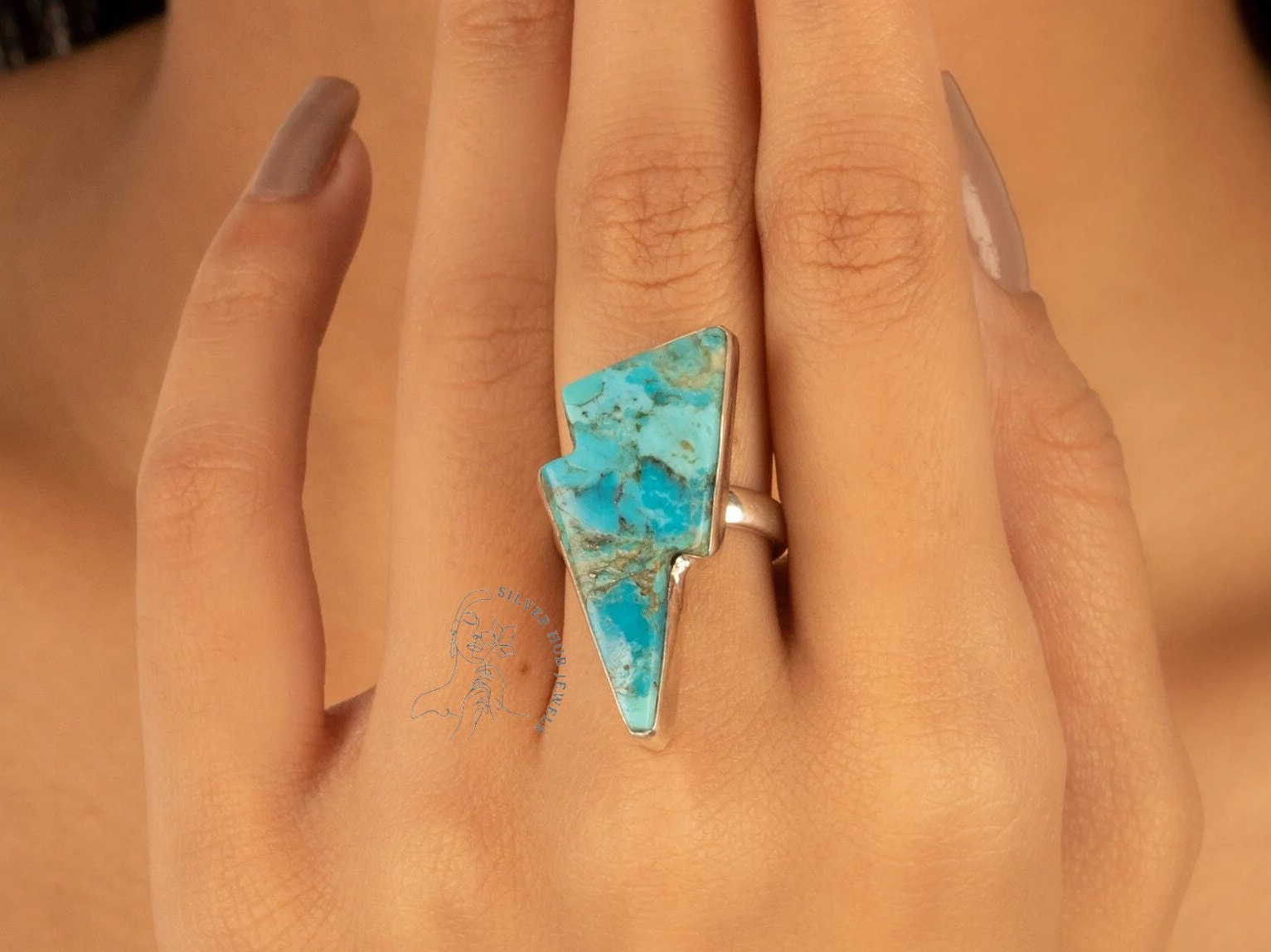 Antique Natural Turquoise Thunder Ring, Gemstone Ring, Blue Band Ring, 925 Sterling Silver Jewelry, Engagement Gift, Ring For Wife